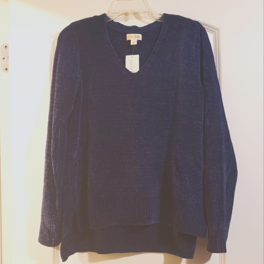 Maison Jules blue navy chenille sweater blu notte